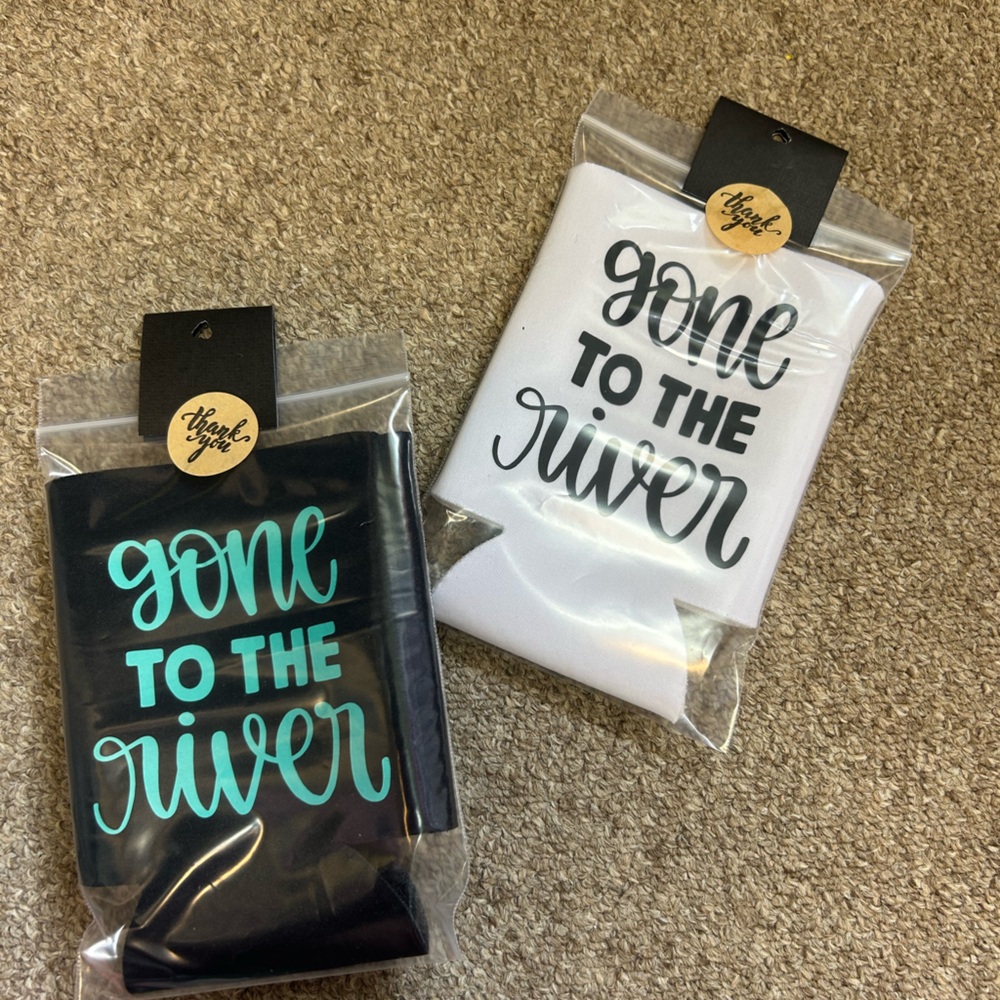 Black and White “Gone to the River” Can Cooler